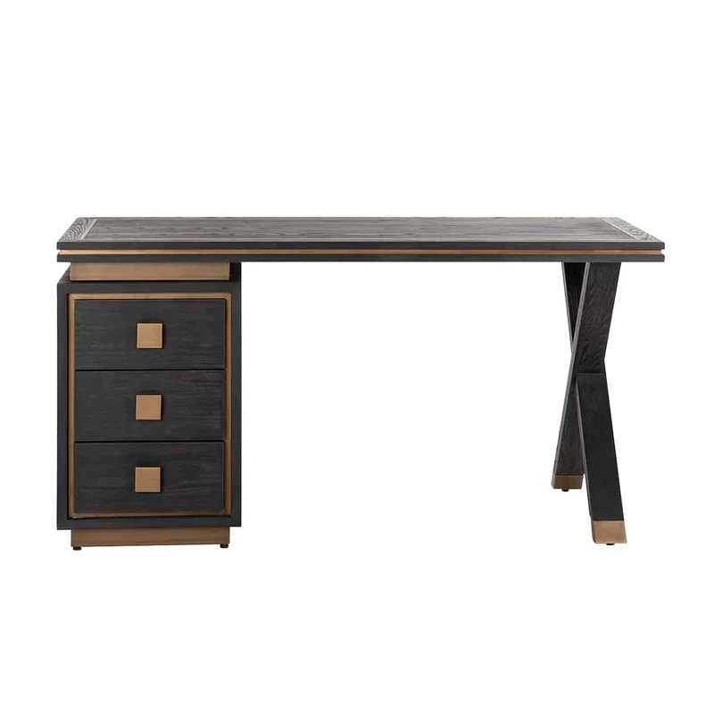 Schreibtisch schwarz, Schreibtisch mit Schubladen, Breite 150 cm