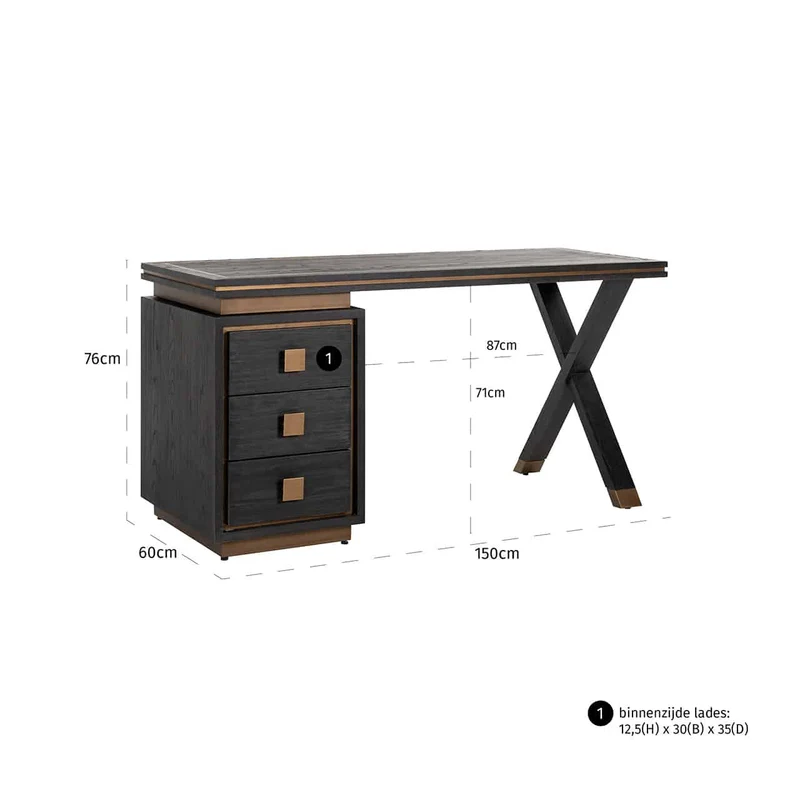 Schreibtisch schwarz, Schreibtisch mit Schubladen, Breite 150 cm