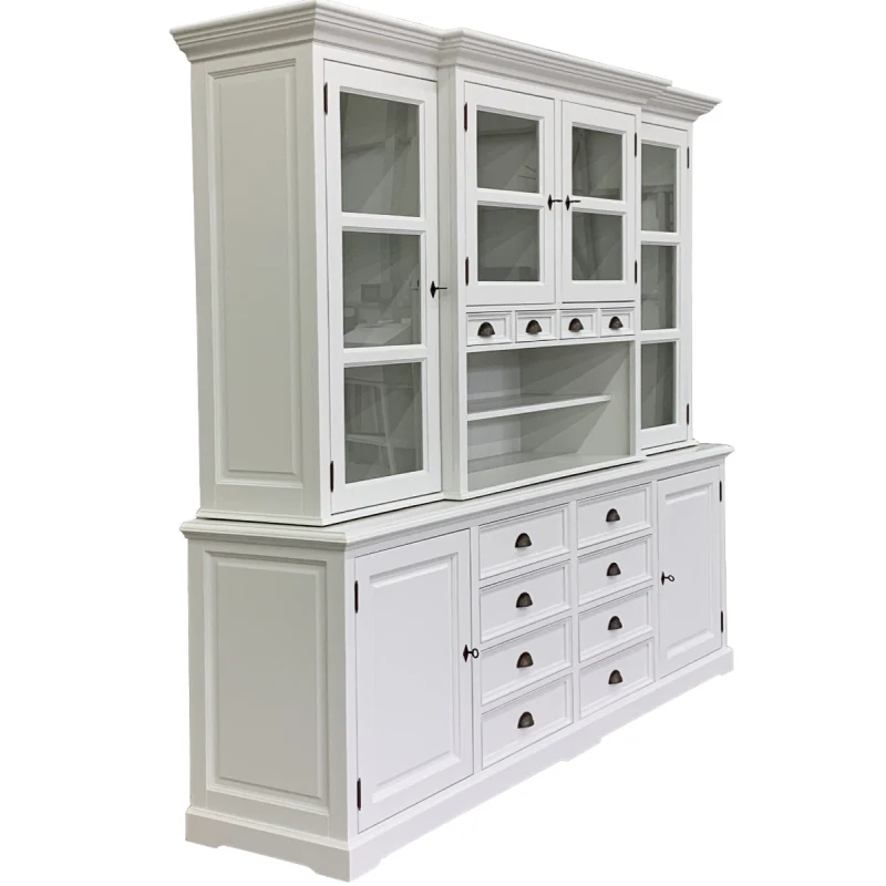 Geschirrschrank grau, Buffetschrank grau, Vitrine grau, Landhaus Küchenschrank grau, Breite 235 cm