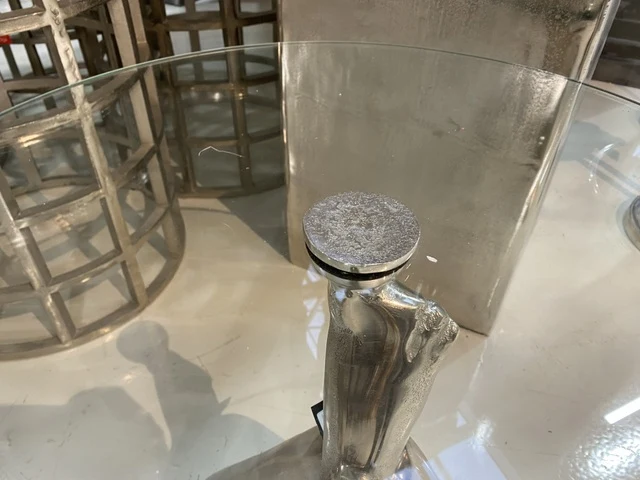 Beistelltisch Silber, runder Beistelltisch Glas Tischplatte, Durchmesser 60 cm