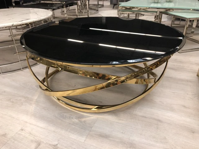 Couchtisch Gold schwarz, Couchtisch rund Gold schwarz, runder Tisch, Durchmesser 110 cm