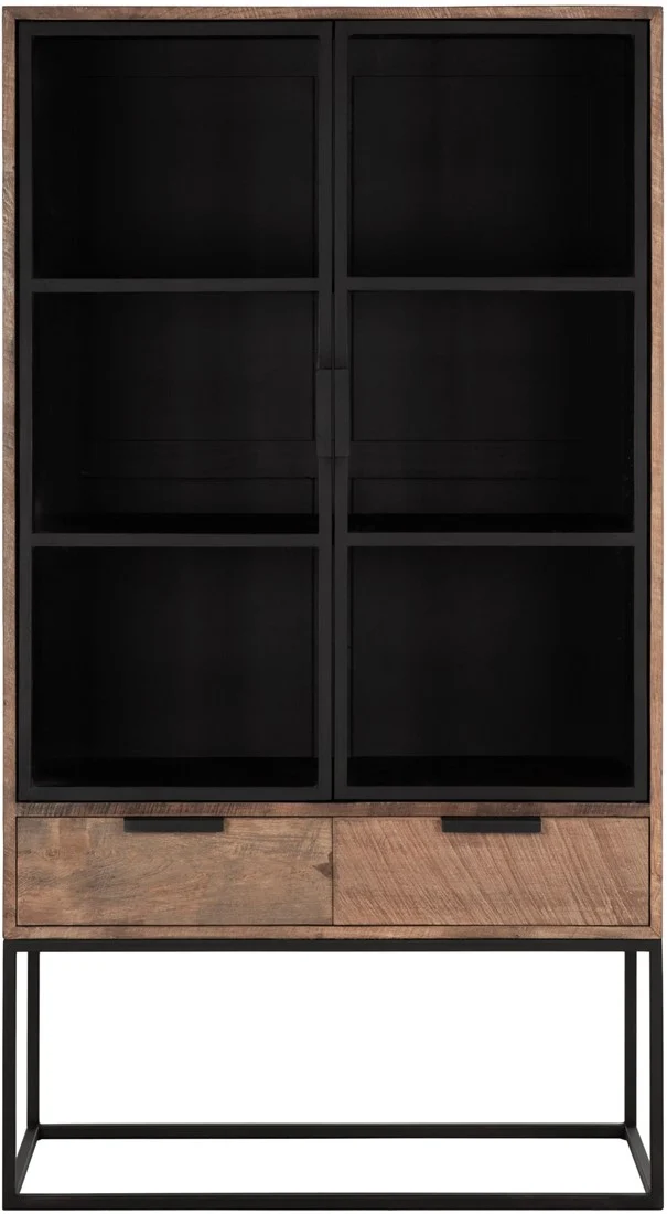 Vitrine schwarz-Naturholz, Geschirrschrank schwarz, Schrank schwarz, Breite 100 cm