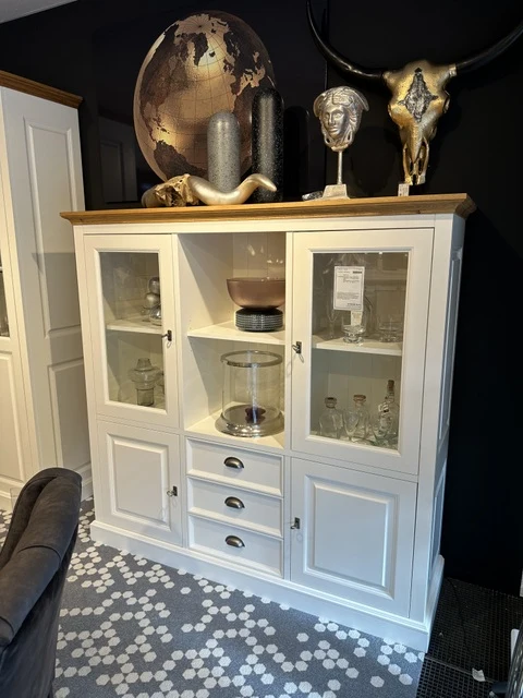 Vitrine weiß Landhaus, Geschirrschrank weiß Landhausstil, Breite 180 cm