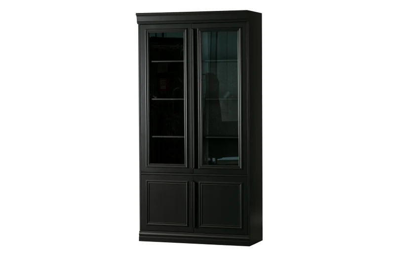 Vitrine schwarz, Geschirrschrank schwarz, Bücherschrank schwarz, Breite 110 cm