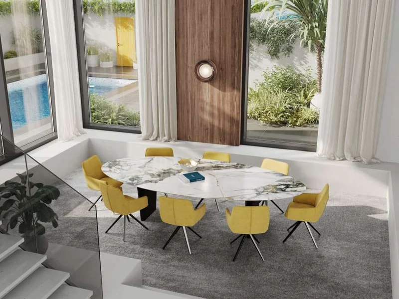 Esstisch Marmoroptik, ovaler Konferenztisch Tischplatte Glas Keramik, Tisch oval Keramik Beschichtung, Breite 320 cm