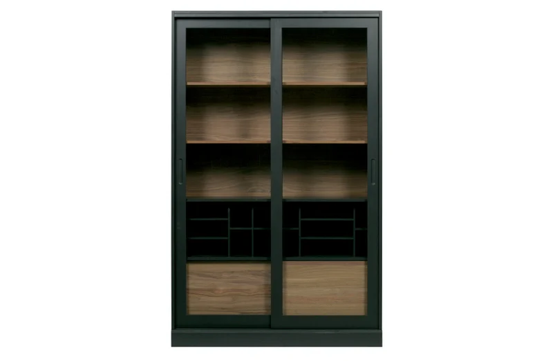 Vitrine schwarz, Geschirrschrank schwarz, Wohnzimmerschrank schwarz, Breite 125 cm