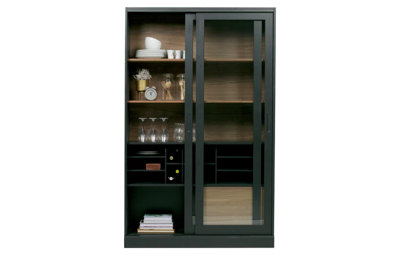 Vitrine schwarz, Geschirrschrank schwarz, Wohnzimmerschrank schwarz, Breite 125 cm