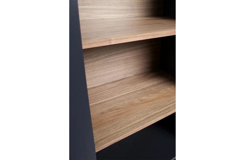 Vitrine schwarz, Geschirrschrank schwarz, Wohnzimmerschrank schwarz, Breite 125 cm