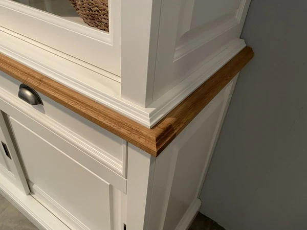 Vitrine weiß Landhaus, Geschirrschrank weiß Landhausstil, Breite 215 cm