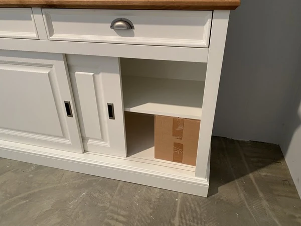 Vitrine weiß Landhaus, Geschirrschrank weiß Landhausstil, Breite 215 cm