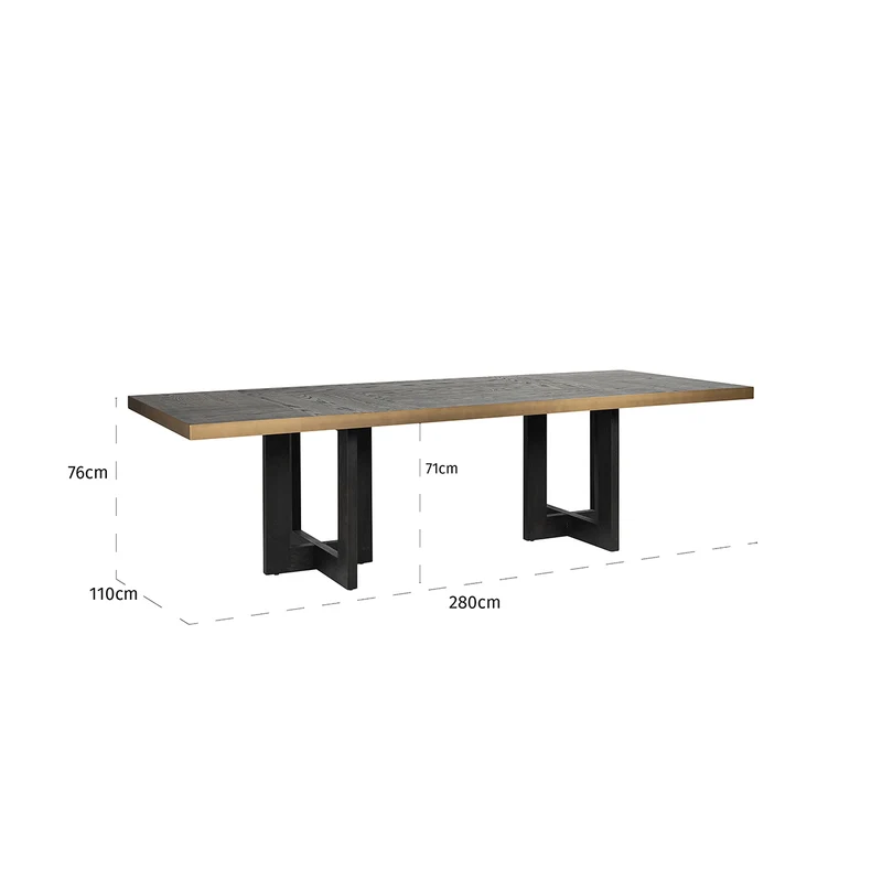 Esstisch braun Eiche furniert, Tisch dunkelbraun, Esstisch Metall-Gestell schwarz, Breite 280 cm