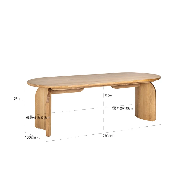 Eichentisch Eiche massiv, Esstisch Natureiche, Tisch Eiche massiv, Esstisch oval Eiche, Breite 270 cm