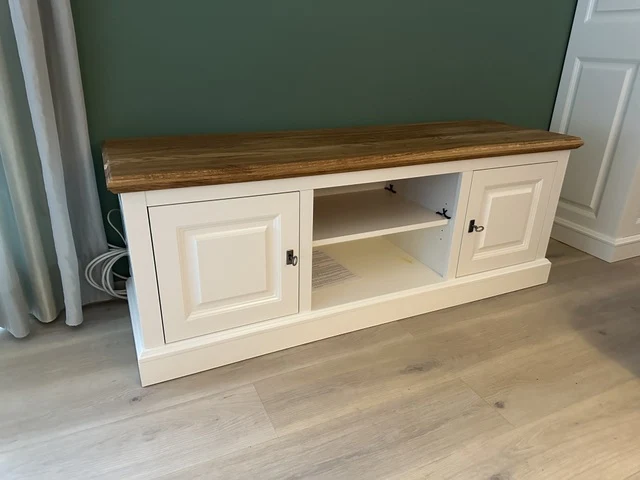 Vitrine weiß Eiche, Schrank weiß Eiche, Geschirrschrank weiß Landhausstil, Breite 128 cm