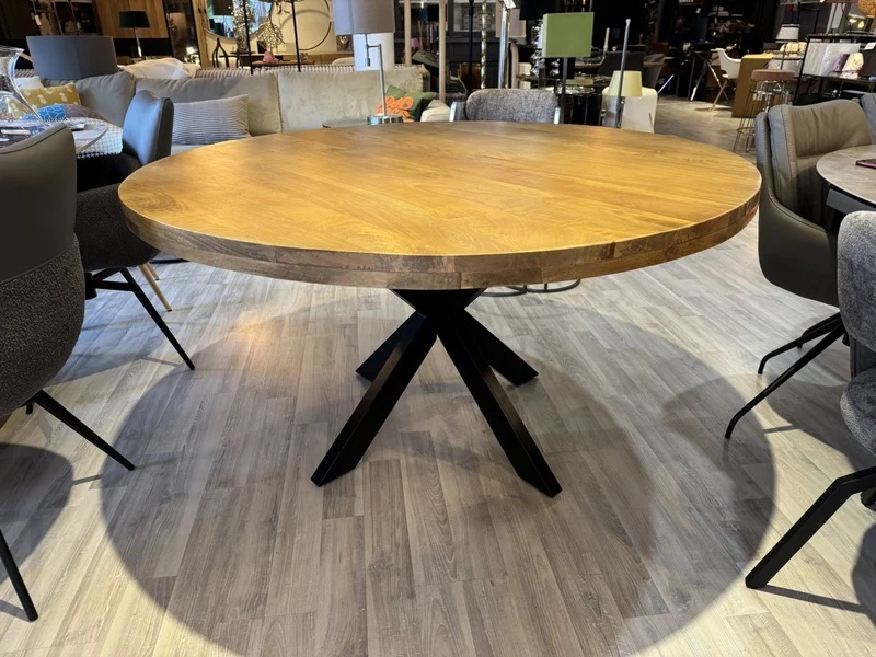 Esstisch rund Holz Metall, Tisch rund Massivholz Tischplatte, Durchmesser 100 cm