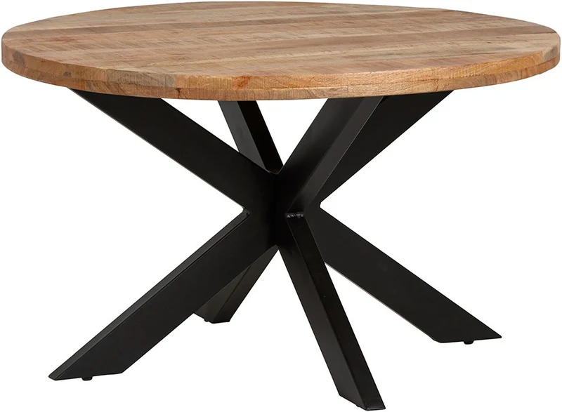 Esstisch rund Holz Metall, Tisch rund Massivholz Tischplatte, Durchmesser 120 cm