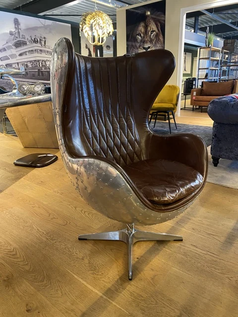 Sessel Aluminium, Drehsessel Cognac, Ohrensessel Industriedesign, Sessel Aircraft cognac-Silber