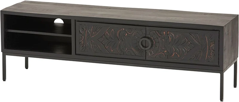 TV Schrank Ornament schwarz, Fernsehschrank schwarz, TV Schrank schwarz, Breite 160 cm