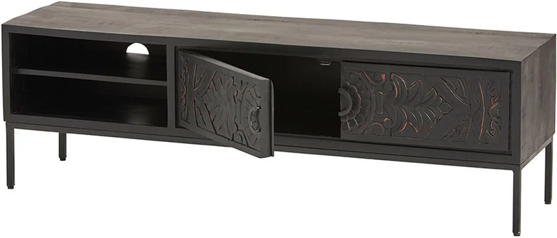 TV Schrank Ornament schwarz, Fernsehschrank schwarz, TV Schrank schwarz, Breite 160 cm