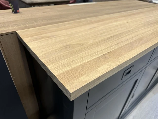 Sideboard anthrazit mit Eiche-Natur Platte, Anrichte anthrazit Eiche massiv Platte, Breite 200 cm
