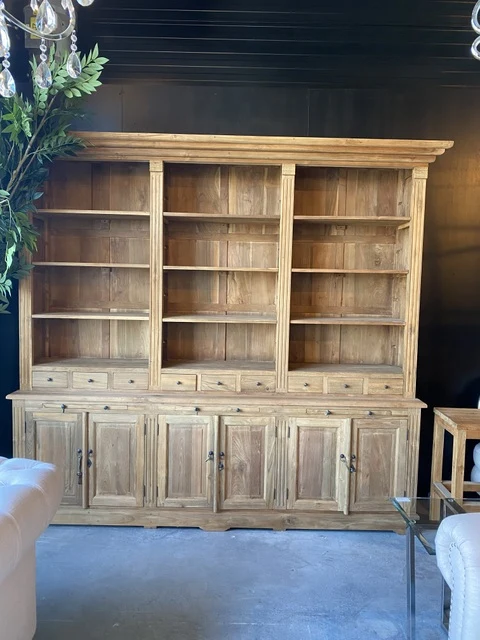 Bücherschrank Holz massiv, Schrank Metallgestell schwarz, Breite 300 cm