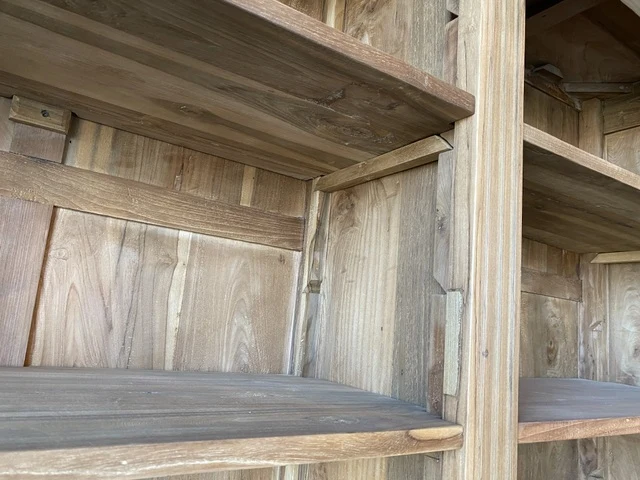 Bücherschrank Holz massiv, Schrank Metallgestell schwarz, Breite 300 cm