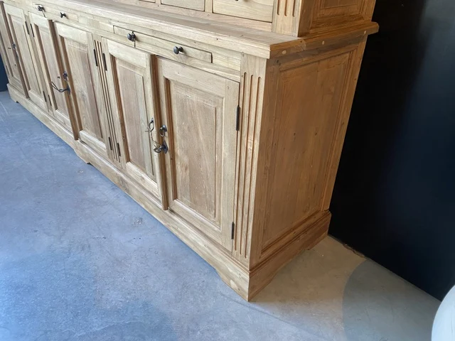 Bücherschrank Holz massiv, Schrank Metallgestell schwarz, Breite 300 cm