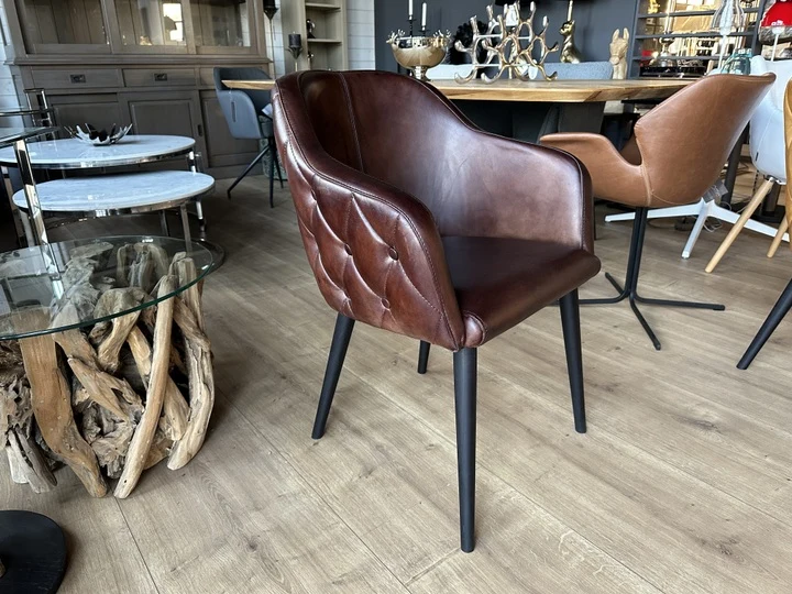 Stuhl Chesterfield braun, Stuhl braun Echtleder gepolstert Chesterfield
