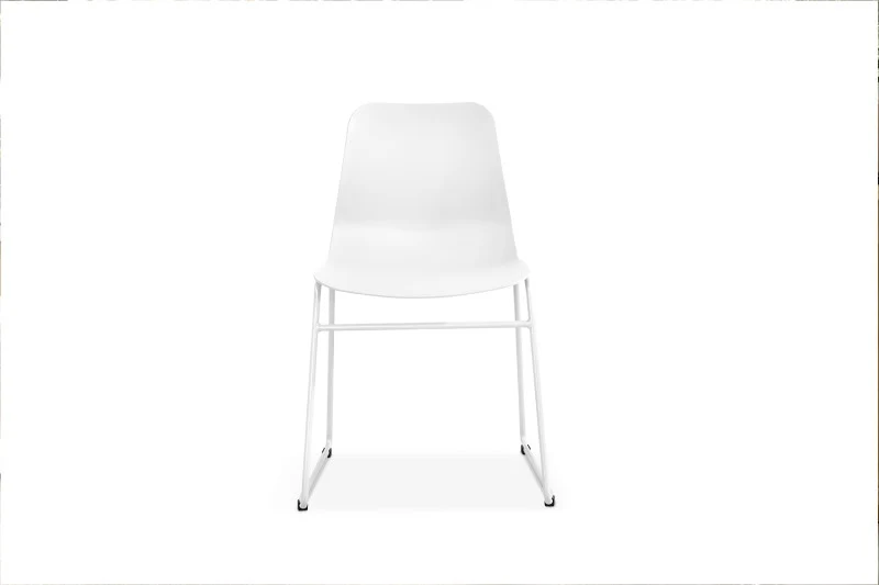 Stuhl weiß Kunststoff-Metall, Objekt-Stuhl weiß Kufengestell
