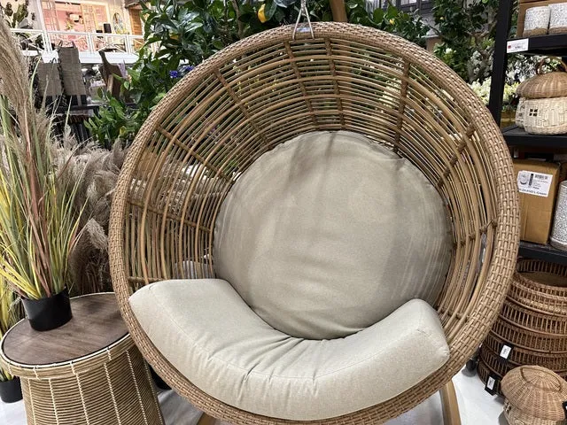Garten Schaukelkorb rund Naturbraun, Garten Hängesessel rund mit Polster