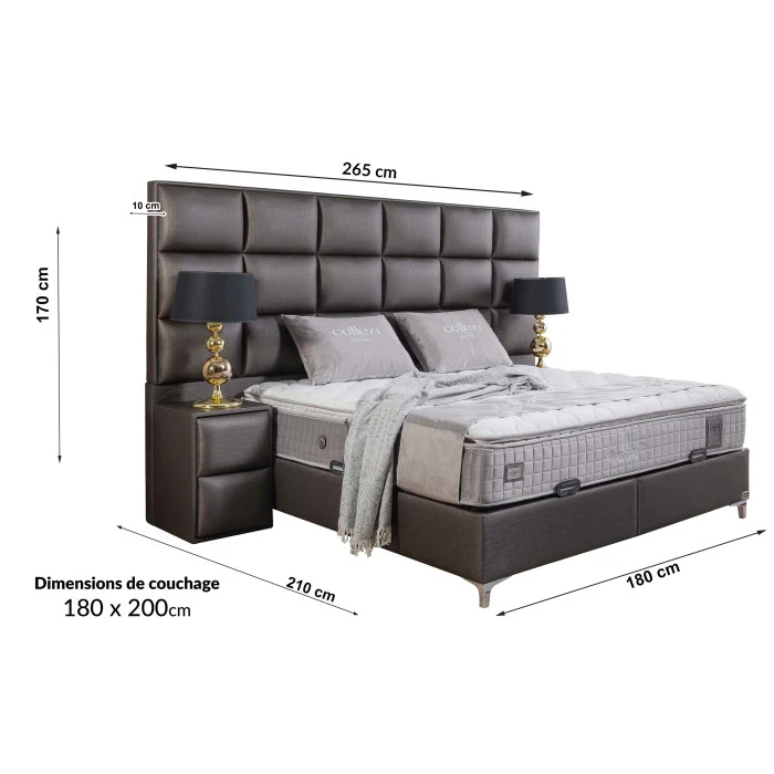 Gepolstertes Bett mit Matratze und Kopfteil, Bett anthrazit mit Kopfteil, Breite 180 cm