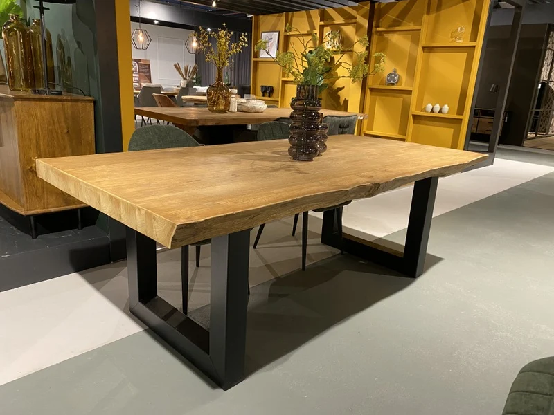 Tisch Teak-Tischplatte, Esstisch Metall-Gestell, Esstisch Teak, Breite 220 cm