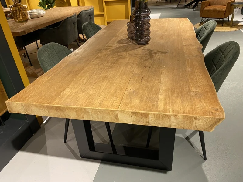Tisch Teak-Tischplatte, Esstisch Metall-Gestell, Esstisch Teak, Breite 220 cm