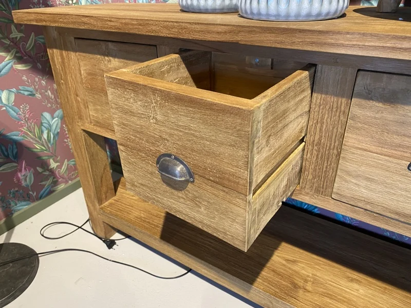 Konsole Teakholz, Anrichte Massivholz, Wandtisch Holz, Breite 200 cm