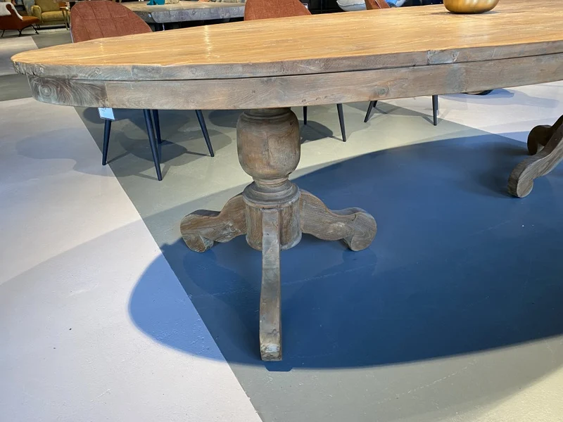 Tisch oval Teak-Tischplatte, ovaler Esstisch Metall-Gestell, Esstisch Teak, Breite 240 cm