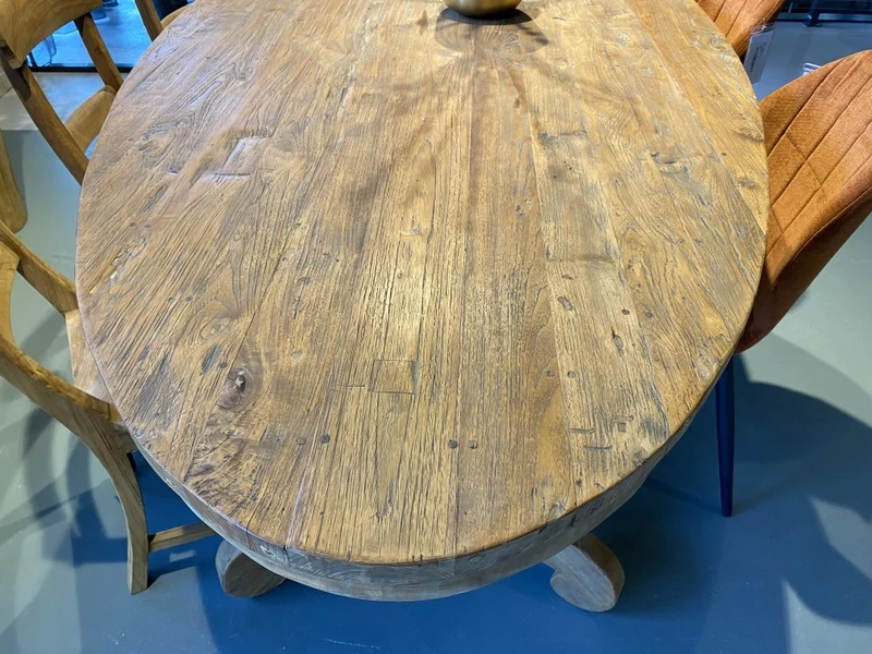 Tisch oval Teak-Tischplatte, ovaler Esstisch Metall-Gestell, Esstisch Teak, Breite 240 cm