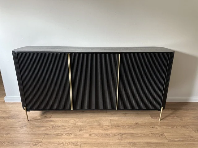 Sideboard schwarz-Gold Massivholz, Anrichte schwarz Holz, Sideboard Holz schwarz, Breite 180 cm