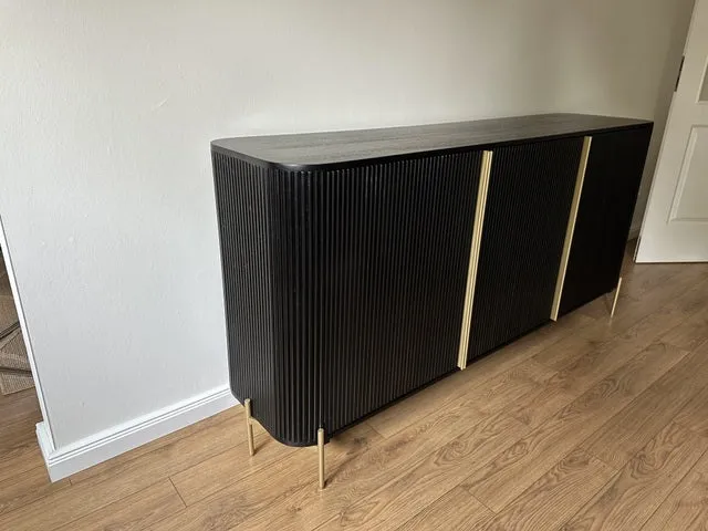 Sideboard schwarz-Gold Massivholz, Anrichte schwarz Holz, Sideboard Holz schwarz, Breite 180 cm