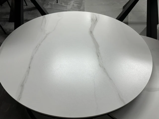 2er Set Couchtisch rund Keramik Tischplatte, runder Couchtisch weiß, Durchmesser 90 cm