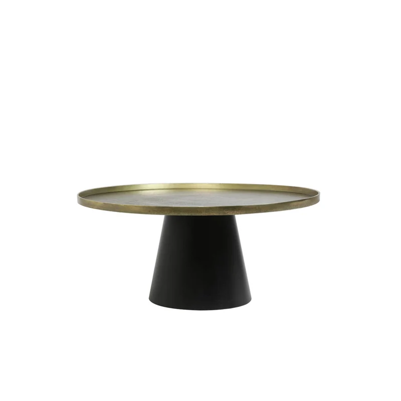 Couchtisch rund Gold-schwarz, runder Couchtisch Metall, Couchtisch Bronze Metall Gestell schwarz, Durchmesser 75 cm