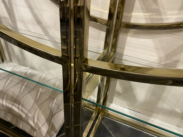 Regal Gold, Glasregal Metall, Regal Metall Glasplatte, Bücherregal Gold, Breite 120 cm (Ausverkauft)