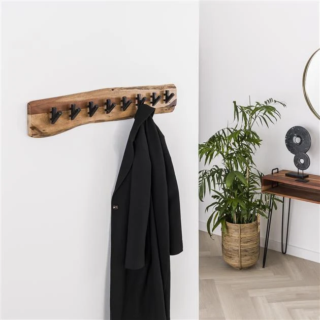 Garderobe naturell Holz, Garderobe aus natürlichem Akazienholz, Breite 90 cm