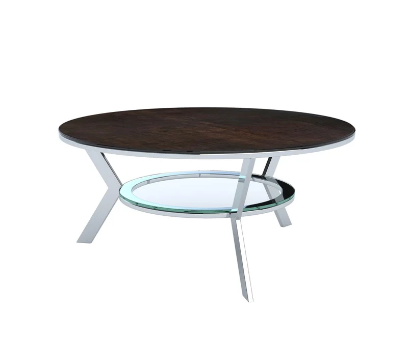 Couchtisch braun rund, runder Couchtisch Keramik-Glas Tischplatt, Durchmesser 90 cm