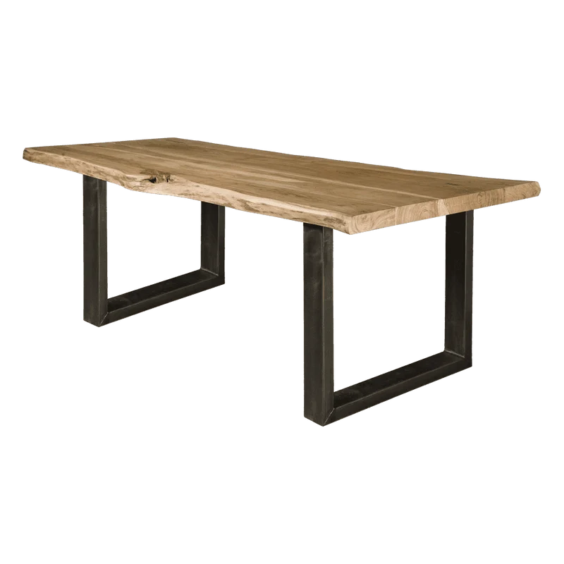 Esstisch Naturbaumkante Massivholz, Tisch Metallgestell schwarz, Esstisch Massivholz Natur-braun, Breite 240 cm