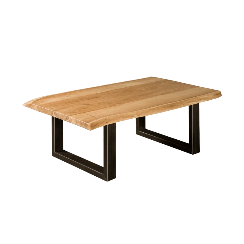 Couchtisch Naturbaumkante Massivholz, Cochtisch Metallgestell schwarz, Couchtisch Massivholz Natur-braun, Breite 135 cm