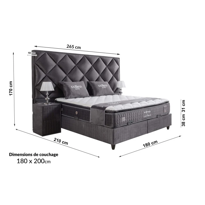 Gepolstertes Bett mit Matratze und Kopfteil, Bett grau mit Kopfteil, Breite 180 cm