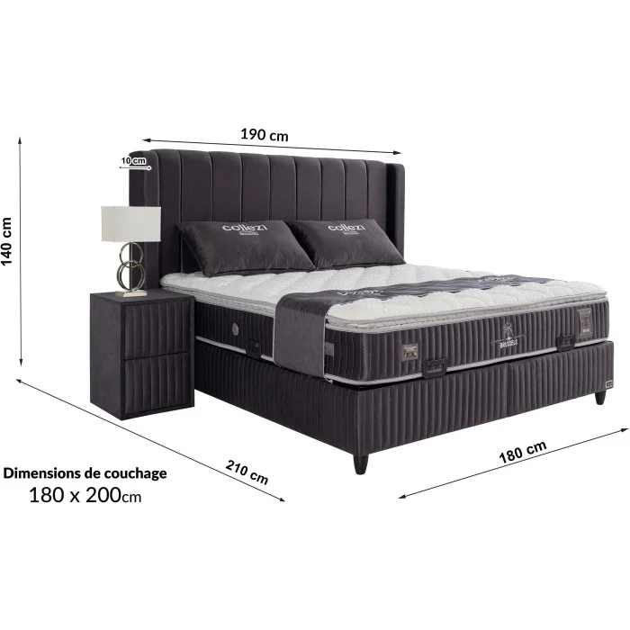 Gepolstertes Bett mit Matratze und Kopfteil, Bett grau mit Kopfteil, Breite 180 cm