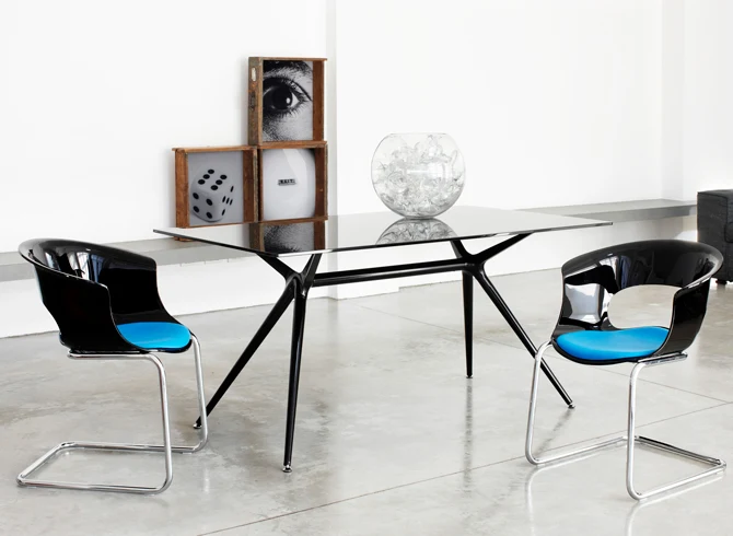 Glastisch schwarz, Esstisch schwarz Glasplatte, Tisch Glasplatte rechteckig, Breite 180 cm