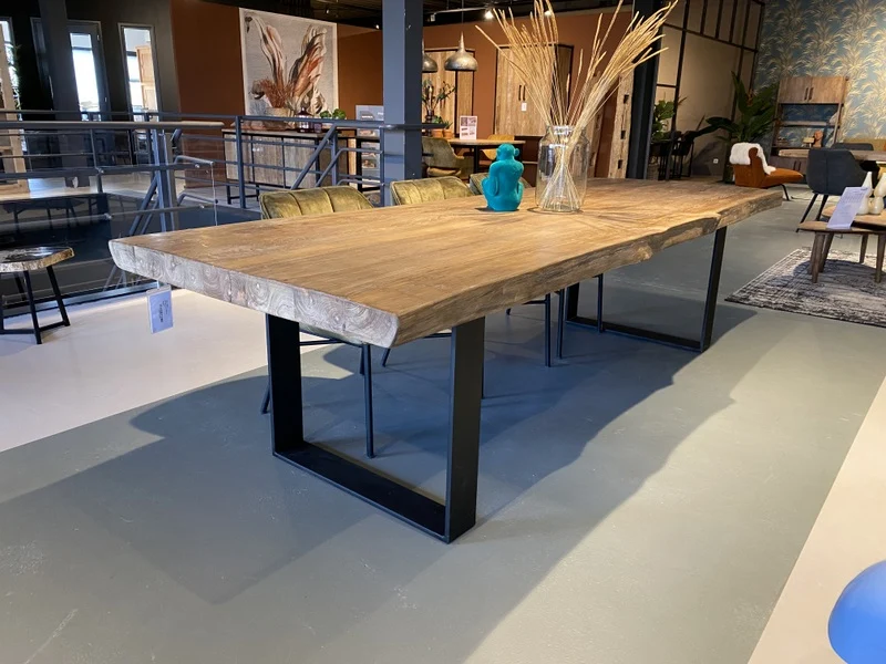 Tisch Teak-Tischplatte, Esstisch Metall-Gestell, Esstisch Teak, Breite 300 cm