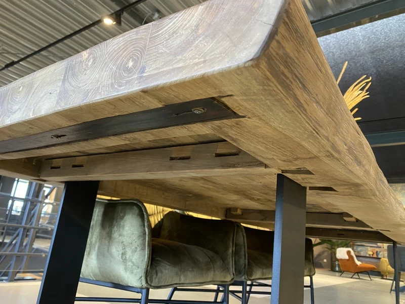 Tisch Teak-Tischplatte, Esstisch Metall-Gestell, Esstisch Teak, Breite 300 cm