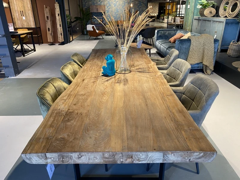 Tisch Teak-Tischplatte, Esstisch Metall-Gestell, Esstisch Teak, Breite 300 cm